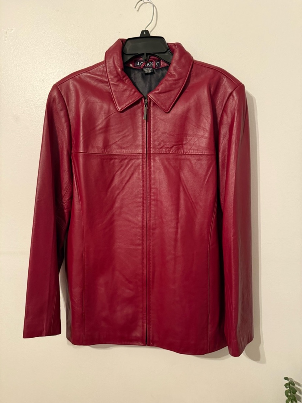 Ladies Burgundy Leather Zip-Front Jacket by JCPenney